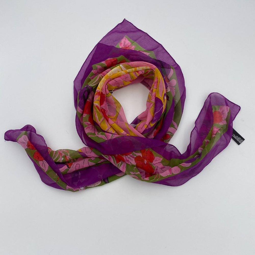 Specialty House Purple Tropical Fish and Flower Print Scarf Shawl Wrap 33" x 33"